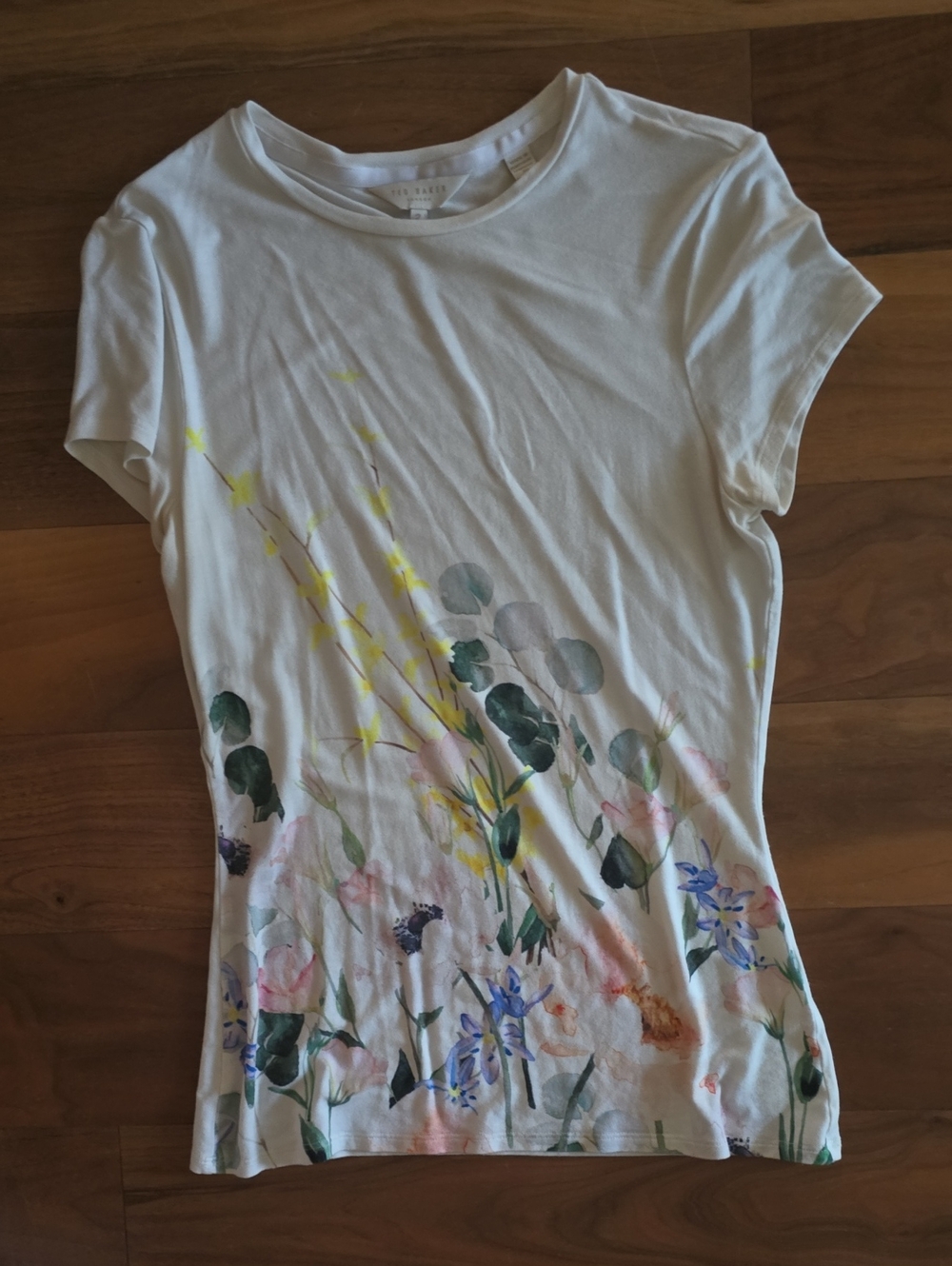 Ted Baker White Floral Watercolor Short Sleeve Tee